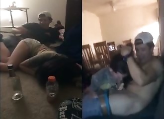 2 drunken teens suck their friends’ dicks at a party - HD Video